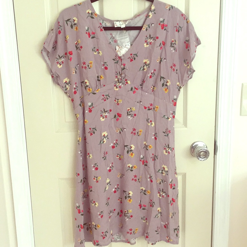 Lavender floral dress with butterfly sleeves